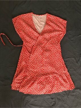 Old Navy red floral mini wrap dress